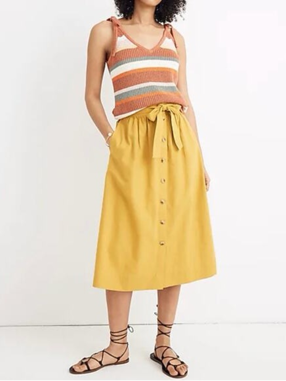 Madewell linen blend mustard yellow midi skirt